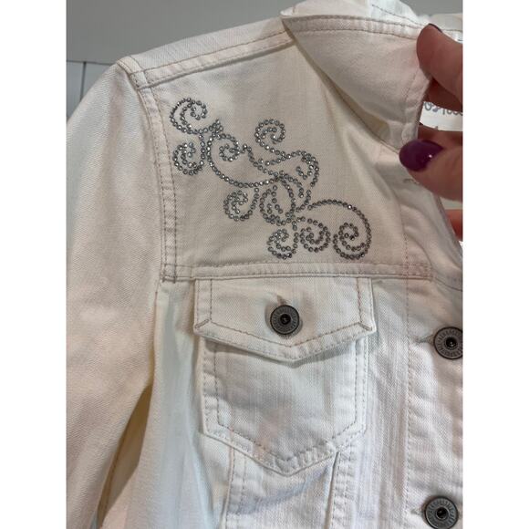 Aeropostale White Denim Jacket Med Rhinestone Strawberry Embellished Y2K Style - Picture 4 of 16
